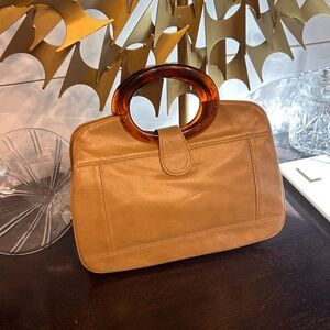 Vintage Faux Leather Camel Clutch with Handle